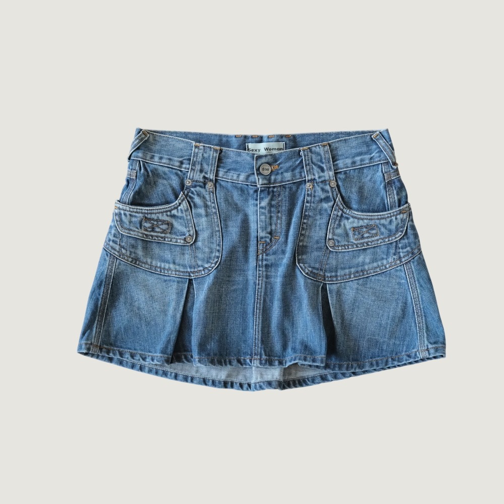 Sexy Woman‎ Denim Mini Skirt Womens Blue Cargo Pocket Y2K Streetwear 28 Festival